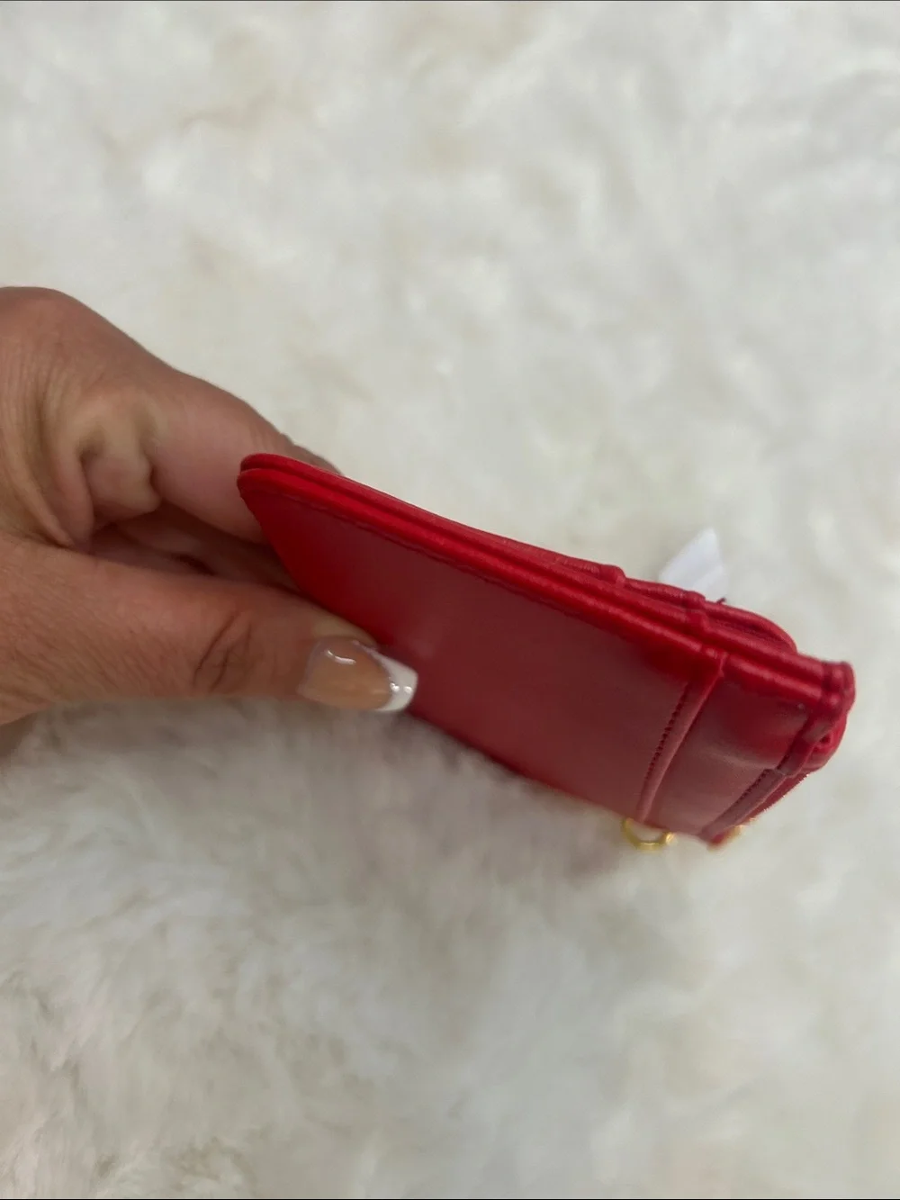 Red Leather Card Wallet Keyring with Gold Hardware
